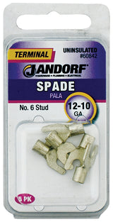 Jandorf 60954 Spade Terminal, 22 to 18 AWG Wire, #6 Stud, Vinyl Insulation, Copper Contact, Red