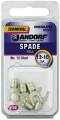 JANDORF 60844 Non-Insulated Spade Terminal, 600 V, 12 to 10 AWG Wire, #10 Stud, Copper Contact