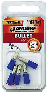Jandorf 60849 Bullet Terminal, 600 V, 16 to 14 AWG Wire, Nylon Insulation, Copper Contact, Blue, 5/PK