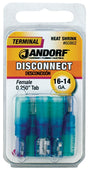 Jandorf 60862 Disconnect Terminal, 16 to 14 AWG Wire, Copper Contact, Tin, Blue, 5/PK
