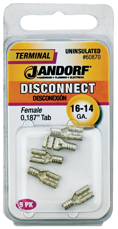 Jandorf 60870 Disconnect Terminal, 16 to 14 AWG Wire, Copper Contact, Tin, 5/PK