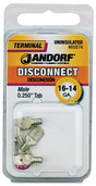 JANDORF 60874 Non-Insulated Male Disconnect Terminal, 16 to 14 AWG Wire, 1/4 in Stud, Copper Contact