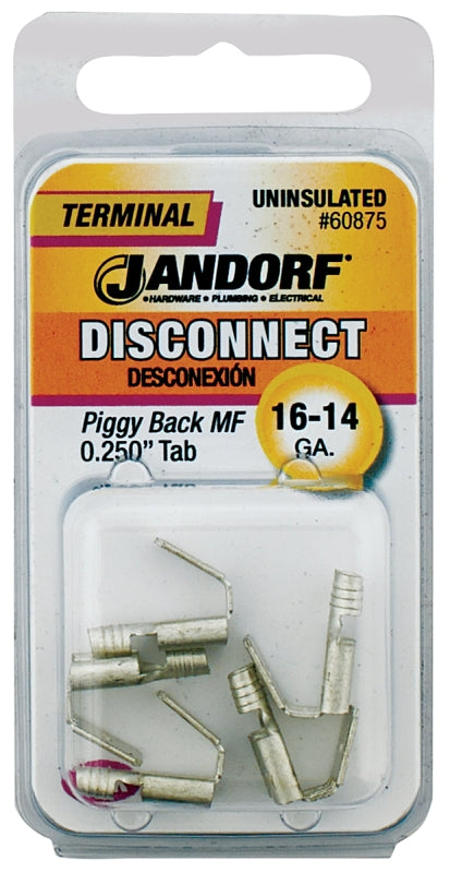 Jandorf 60875 Disconnect Terminal, 16 to 14 AWG Wire, Tin, Copper, 5/PK