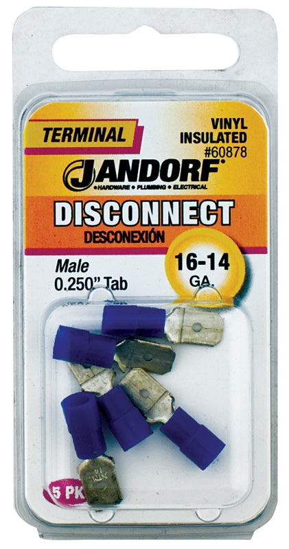Jandorf 60878 Disconnect Terminal, 16 to 14 AWG Wire, Vinyl Insulation, Copper Contact, 5/PK