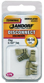 JANDORF 60883 Non-Insulated Female Flag Disconnect, 16 to 14 AWG Wire, 0.187 in Stud, Copper Contact