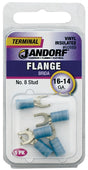 JANDORF 60889 Flanged Spade Terminal, 16 to 14 AWG Wire, #8 Stud, Vinyl Insulation, Copper Contact, Blue