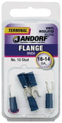 JANDORF 60890 Flanged Spade Terminal, 16 to 14 AWG Wire, #10 Stud, Vinyl Insulation, Copper Contact, Blue