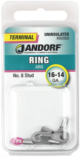 Jandorf 60900 Ring Terminal, 16 to 14 AWG Wire, #8 Stud, Copper Contact