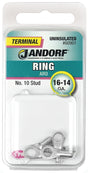 JANDORF 60901 High-Temperature Non-Insulated Ring Terminal, 16 to 14 AWG Wire, #10 Stud, Copper Contact