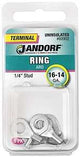 Jandorf 60902 Ring Terminal, 16 to 14 AWG Wire, 1/4 in Stud, Copper Contact