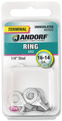 JANDORF 60902 High-Temperature Non-Insulated Ring Terminal, 16 to 14 AWG Wire, 1/4 in Stud, Copper Contact