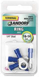 Jandorf 60908 Ring Terminal, 16 to 14 AWG Wire, 1/4 in Stud, Vinyl Insulation, Copper Contact, Blue