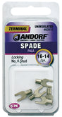 JANDORF 60910 Non-Insulated Locking Spade Terminal, 600 V, 16 to 14 AWG Wire, #6 Stud, Copper Contact