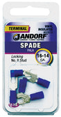 JANDORF 60919 Spade Terminal, 600 V, 16 to 14 AWG Wire, #8 Stud, Vinyl Insulation, Copper Contact, Blue