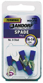 JANDORF 60920 Spade Terminal, 600 V, 16 to 14 AWG Wire, #8 Stud, Vinyl Insulation, Copper Contact, Blue