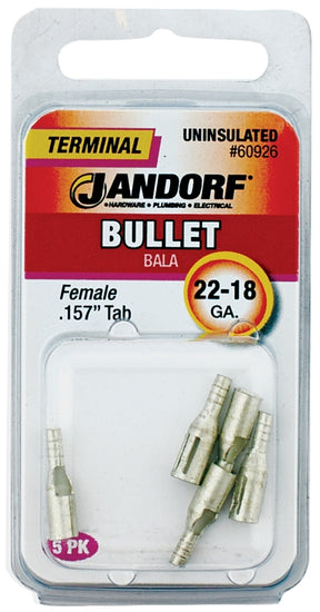 JANDORF 60926 Female Bullet Terminal, 600 V, 22 to 18 AWG Wire, 0.157 in Stud, Copper Contact, Red