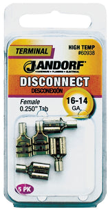 Jandorf 60938 Disconnect Terminal, 16 to 14 AWG Wire, 5/PK