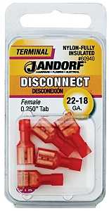 Jandorf 60869 Disconnect Terminal, 16 to 14 AWG Wire, Nylon Insulation, Copper Contact, Blue, 5/PK
