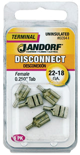 Jandorf 60944 Disconnect Terminal, 22 to 18 AWG Wire, Copper Contact, Tin