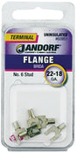 JANDORF 60951 Non-Insulated Flanged Spade Terminal, 22 to 18 AWG Wire, #6 Stud, Copper Contact