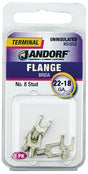 JANDORF 60952 Non-Insulated Flanged Spade Terminal, 22 to 18 AWG Wire, #8 Stud, Copper Contact