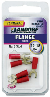 Jandorf 60919 Spade Terminal, 600 V, 16 to 14 AWG Wire, #8 Stud, Vinyl Insulation, Copper Contact, Blue, Tin, 5/PK