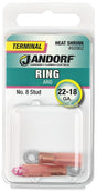 JANDORF 60962 Heat-Shrink Ring Terminal, 22 to 18 AWG Wire, #8 Stud, Copper Contact, Red