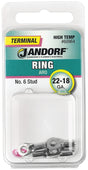 JANDORF 60964 High-Temperature Ring Terminal, 22 to 18 AWG Wire, #6 Stud, Copper Contact, Red