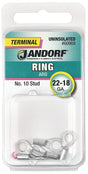 JANDORF 60969 Non-Insulated Ring Terminal, 22 to 18 AWG Wire, #10 Stud, Copper Contact