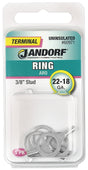 JANDORF 60971 Non-Insulated Ring Terminal, 22 to 18 AWG Wire, 3/8 in Stud, Copper Contact