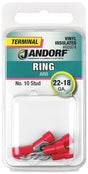 JANDORF 60974 Ring Terminal, 22 to 18 AWG Wire, #10 Stud, Vinyl Insulation, Copper Contact, Red