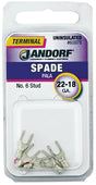 JANDORF 60978 Non-Insulated Spade Terminal, 600 V, 22 to 18 AWG Wire, #6 Stud, Copper Contact