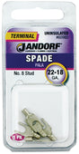 JANDORF 60980 Non-Insulated Spade Terminal, 600 V, 22 to 18 AWG Wire, #8 Stud, Copper Contact