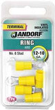 Jandorf 60996 Ring Terminal, 12 to 10 AWG Wire, #8 Stud, Vinyl Insulation, Copper Contact, Yellow