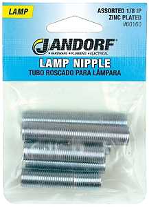 Jandorf 60160 Lamp Nipple Assortment, Specifications: 1/8 IP Thread, Zinc