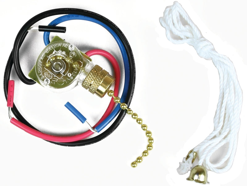 Jandorf 60305 Pull Chain Switch, 4 in L x 3 in W x 1 in H Dimensions, 250 V, 3 A, Brass