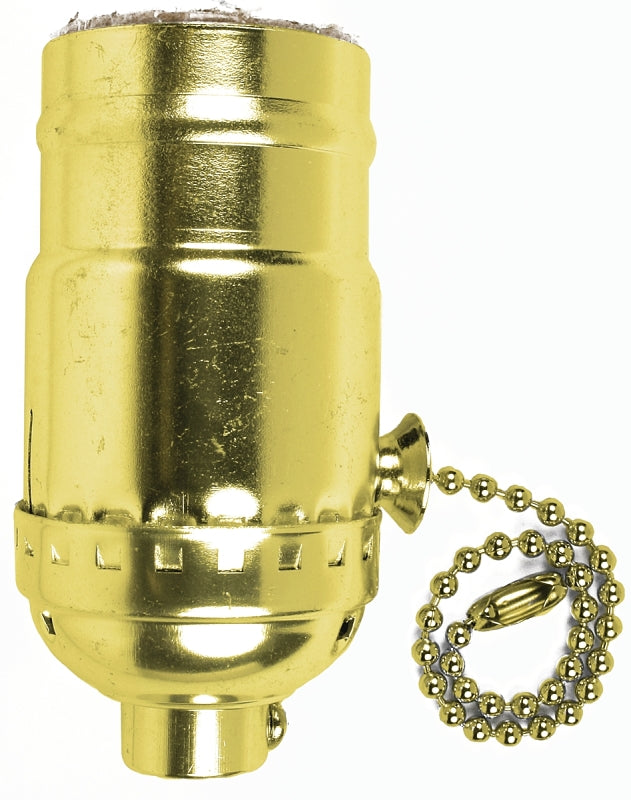 Jandorf 60411 Pull Chain Lamp Socket, 3-Way, 250 V, 250 W, Brass Housing Material, Yellow