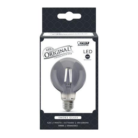 Feit Electric G25/SMK/VG/LED Globe LED Bulb, Filament, G25 Lamp, 25 W Equivalent, E26 Lamp Base, Dimmable, Smoke, Pack of 4