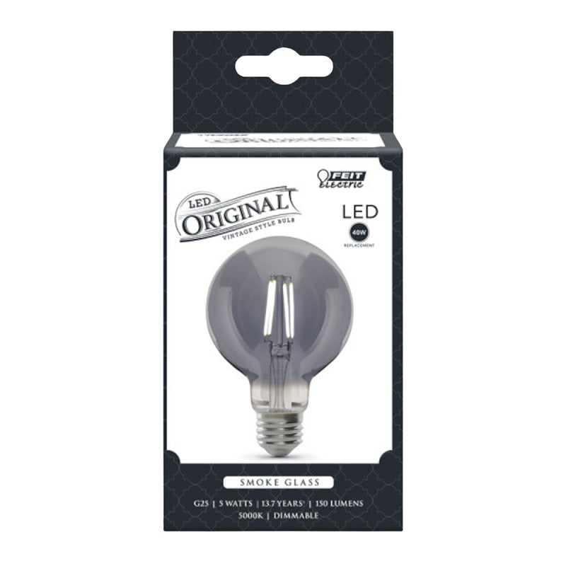 Feit Electric G25/SMK/VG/LED Globe LED Bulb, Filament, G25 Lamp, 25 W Equivalent, E26 Lamp Base, Dimmable, Smoke, Pack of 4