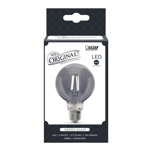 Feit Electric G25/SMK/VG/LED Globe LED Bulb, Filament, G25 Lamp, 25 W Equivalent, E26 Lamp Base, Dimmable, Smoke, Pack of 4