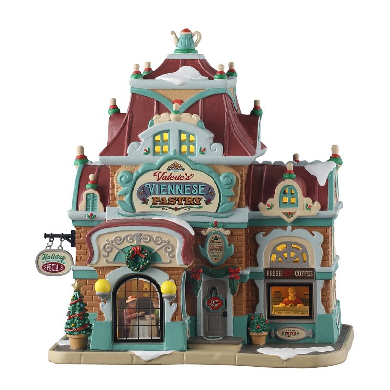 Lemax 55345 Christmas Decor, 8.66 in H, Valerie's Viennese Pastry, Porcelain, LED, Pack of 4
