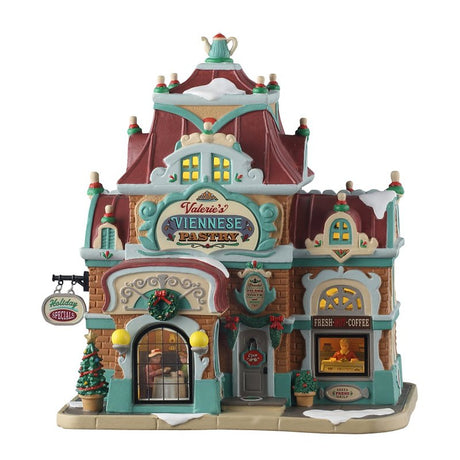 Lemax 55345 Christmas Decor, 8.66 in H, Valerie's Viennese Pastry, Porcelain, LED, Pack of 4