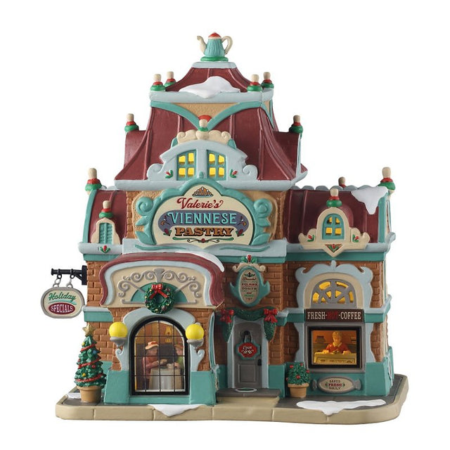 Lemax 55345 Christmas Decor, 8.66 in H, Valerie's Viennese Pastry, Porcelain, LED, Pack of 4