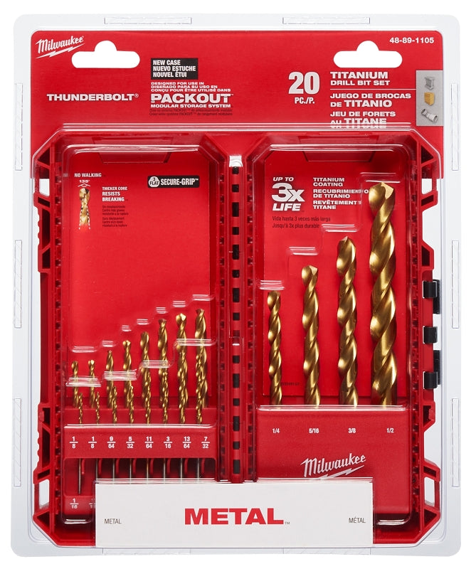 Milwaukee Thunderbolt 48-89-1105 Drill Bit Set, 20-Piece, Steel, Titanium