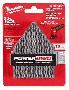 Milwaukee 48-80-5220 Mesh Sanding Sheet, 3-5/8 in W, 3-3/4 in L, 220 Grit, Fine, Aluminum Oxide Abrasive, Nylon Backing, Pack of 3