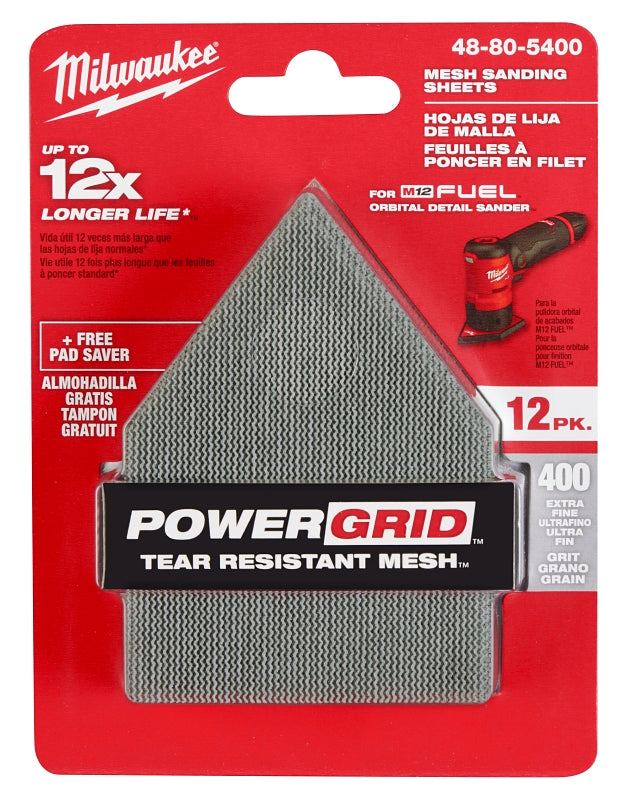Milwaukee 48-80-5400 Mesh Sanding Sheet, 3-5/8 in W, 3-3/4 in L, 400 Grit, Extra Fine, Aluminum Oxide Abrasive, Pack of 3