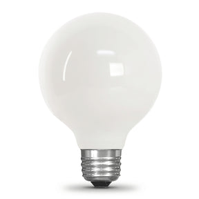 Feit Electric G2560W927CA/FIL/3/RP Filament LED Bulb, Glass Filament, Globe, G25 Lamp, 60 W Equivalent, Dimmable, White