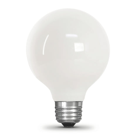Feit Electric G2560W927CA/FIL/3/RP Filament LED Bulb, Glass Filament, Globe, G25 Lamp, 60 W Equivalent, Dimmable, White