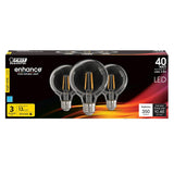 Feit Electric G2540/930CA/FIL/3 LED Light Bulb, G25 Lamp, 40 W Equivalent, E26 Medium Lamp Base, Dimmable, Clear