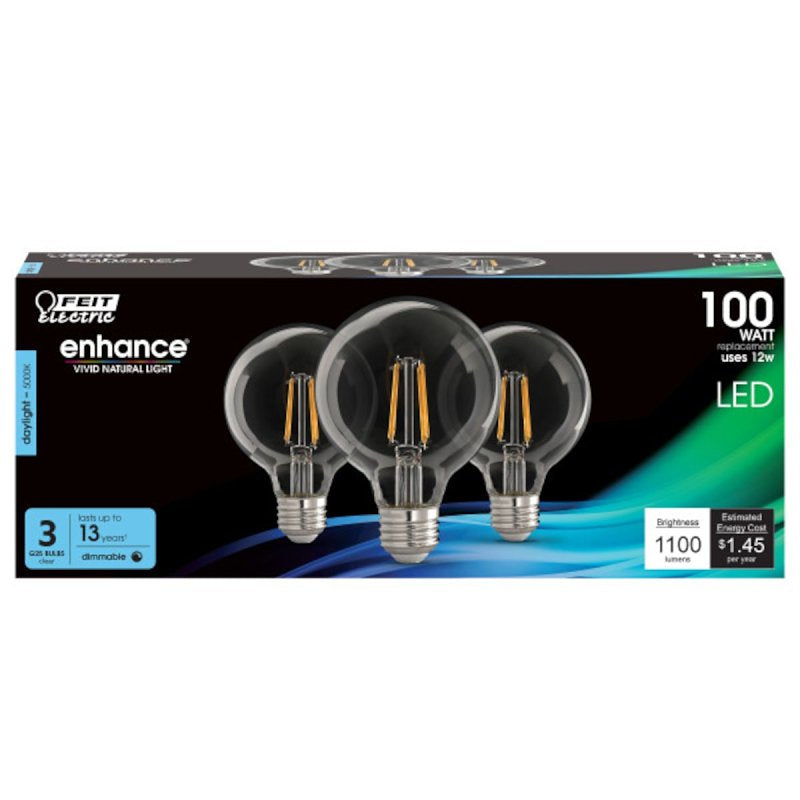 Feit Electric G25100950CA/FIL/3 LED Bulb, Decorative, G25 Lamp, 100 W Equivalent, E26 Lamp Base, Dimmable, Clear